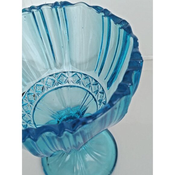 Antique Bermuda Blue Glass Compote/ Candy Bowl 6 1/2" Tall 1920's - Picture 6 of 9
